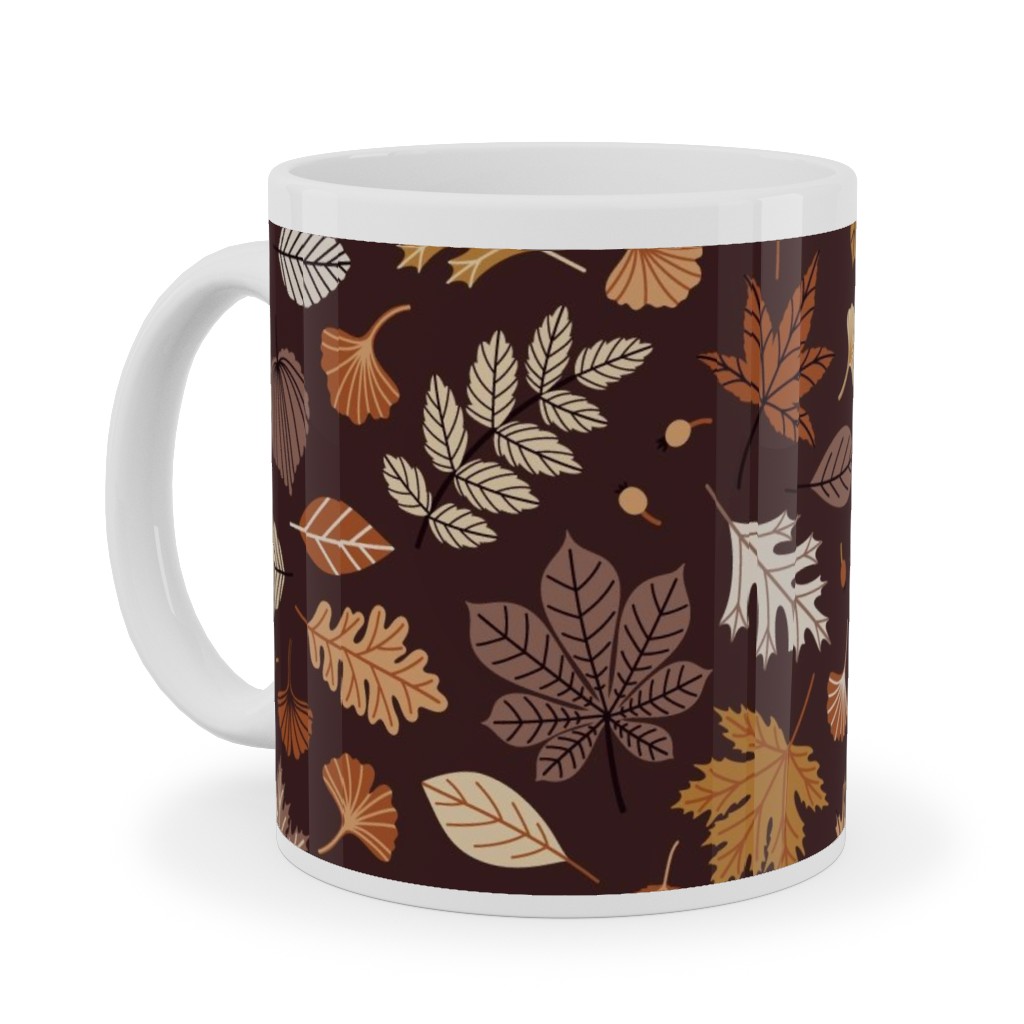 Falling Leaves - Brown Ceramic Mug, White, , 11oz, Brown, Brown