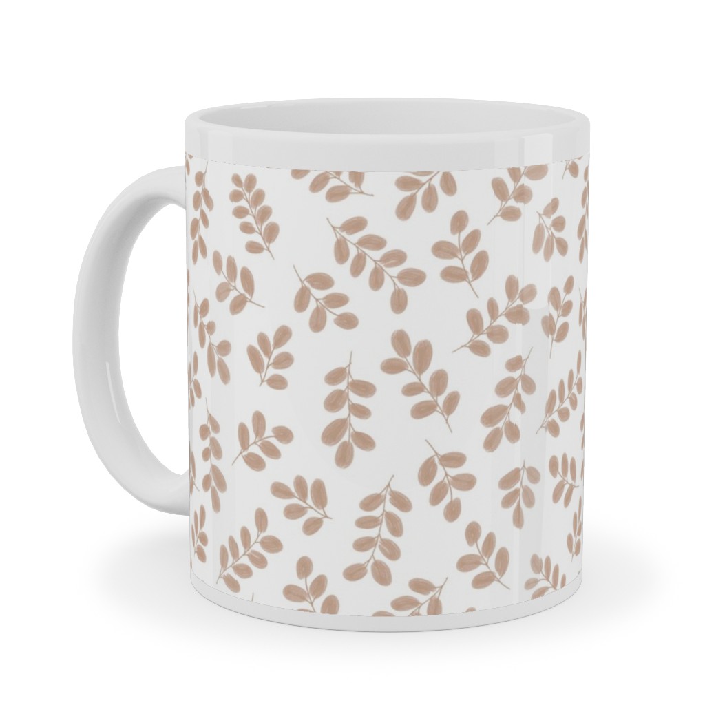 Whimsy Leaves - Dusty Ceramic Mug, White, , 11oz, Beige, Pearl