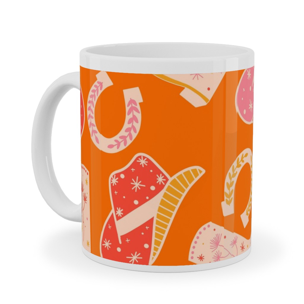 Cowgirl - Pink and Orange Ceramic Mug, White, , 11oz, Orange, Orange