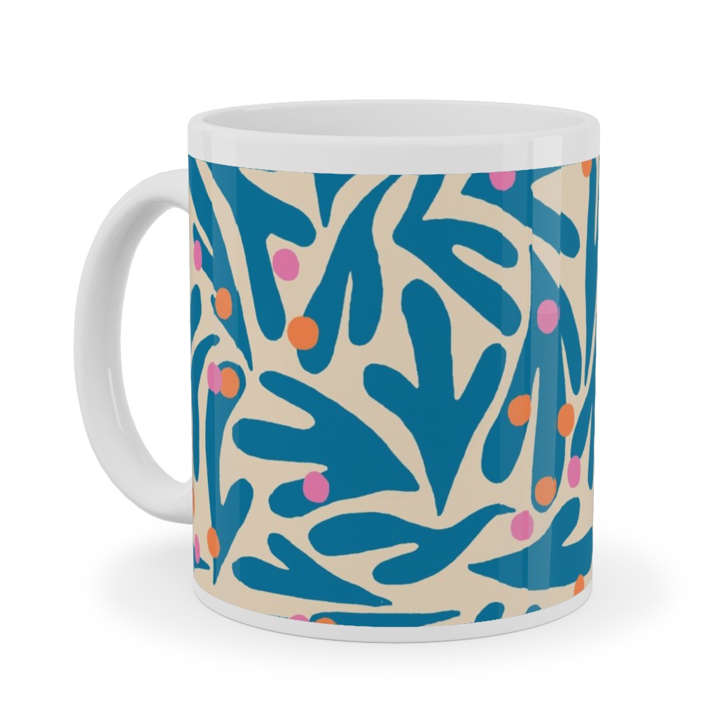 Funky Flora - Blue and White Ceramic Mug, White,  , 11oz, Blue