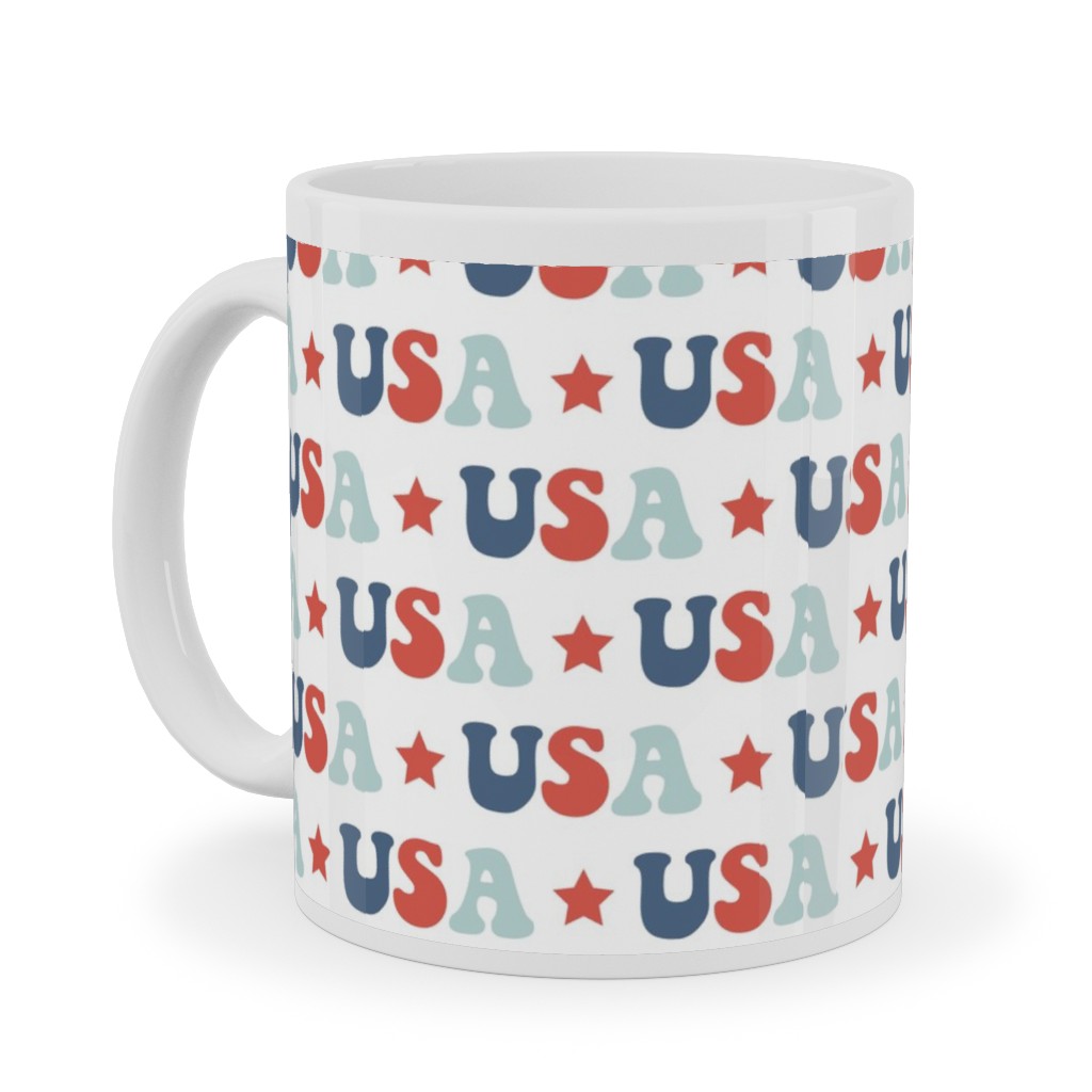 Usa - Groovy Vintage - Red White Blue Ceramic Mug, White, , 11oz, Multicolor
