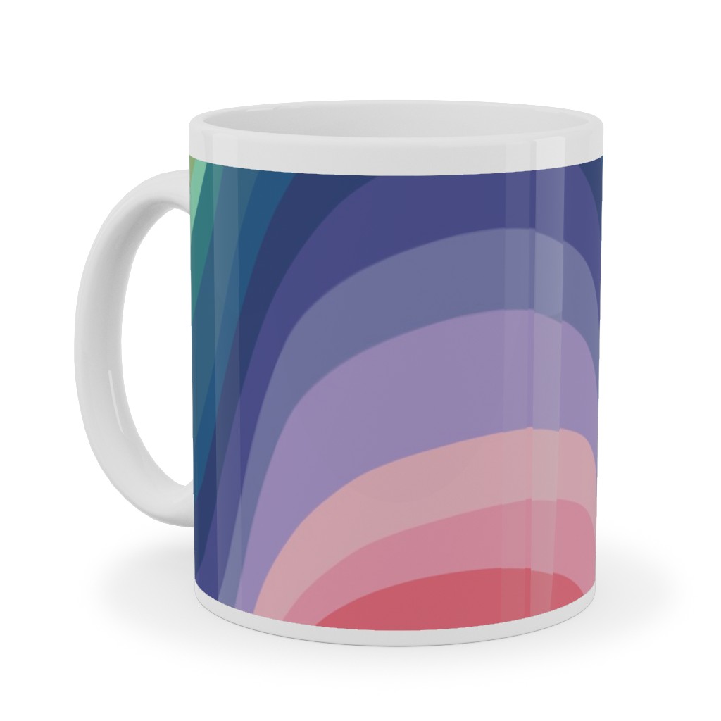Wavy Rainbow Stripes - Multicolor Ceramic Mug, White, , 11oz, Multicolor