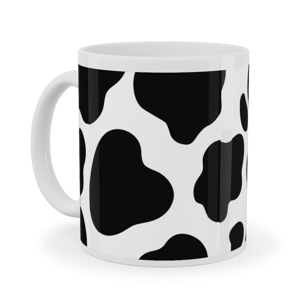 Cow Spots Pattern - Black on White Ceramic Mug, White, , 11oz, Black, Black