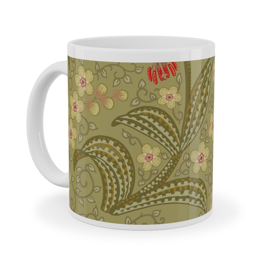 White Martagon Lilies - Olive Ceramic Mug, White,  , 11oz, Green