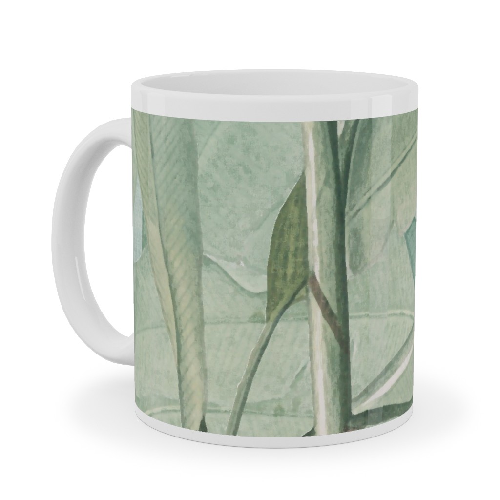 Lush Tropical Leaves Ceramic Mug, White, , 11oz, Green, Classic Green