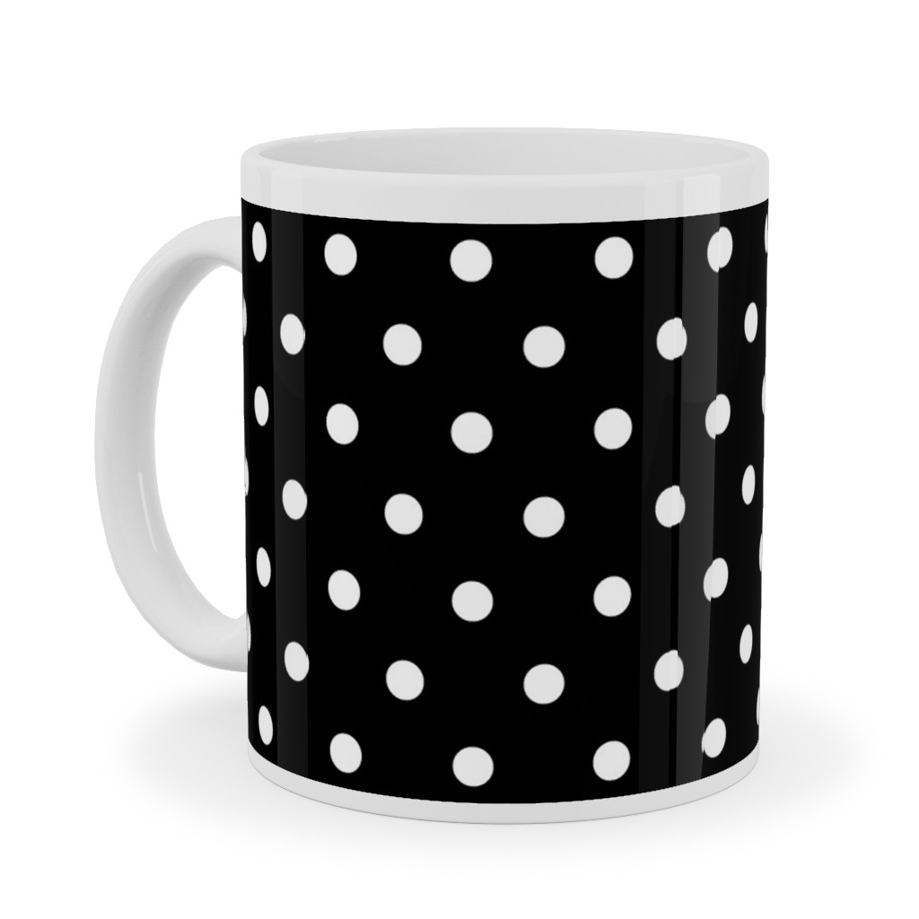 Dotty - White on Black Ceramic Mug, White, , 11oz, Black, Black