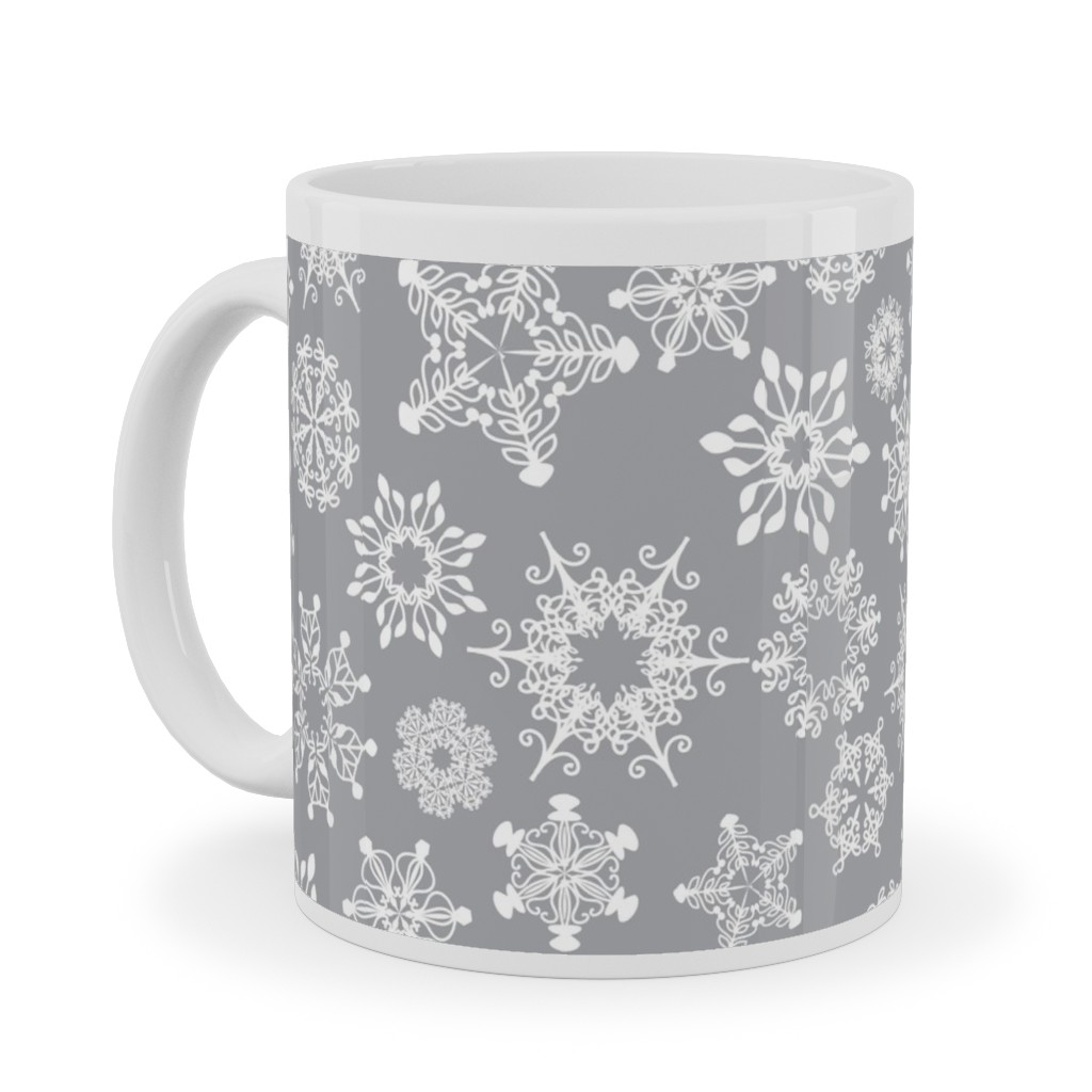 Snowflake Silver Ceramic Mug, White,  , 11oz, Gray