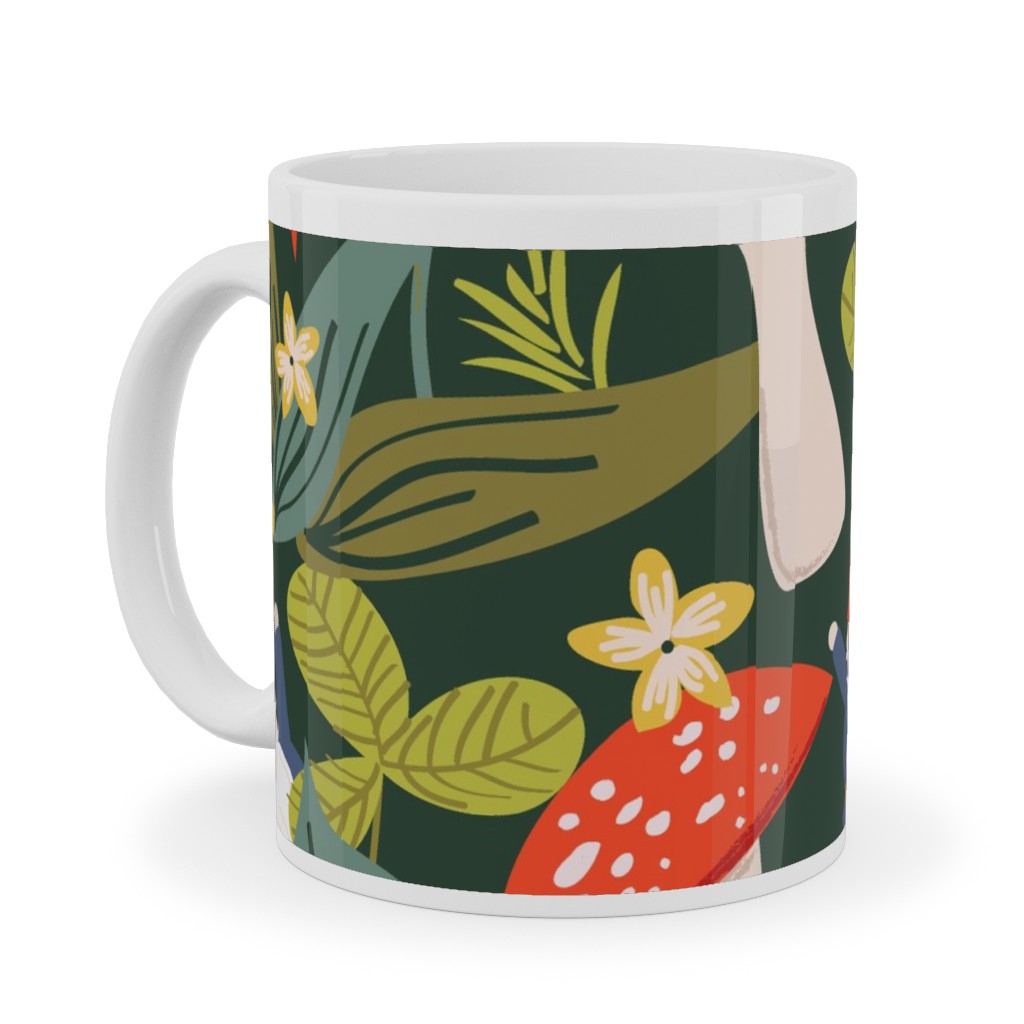 Woodland Gnomes & Mushrooms - Green Ceramic Mug, White, , 11oz, Green, Classic Green