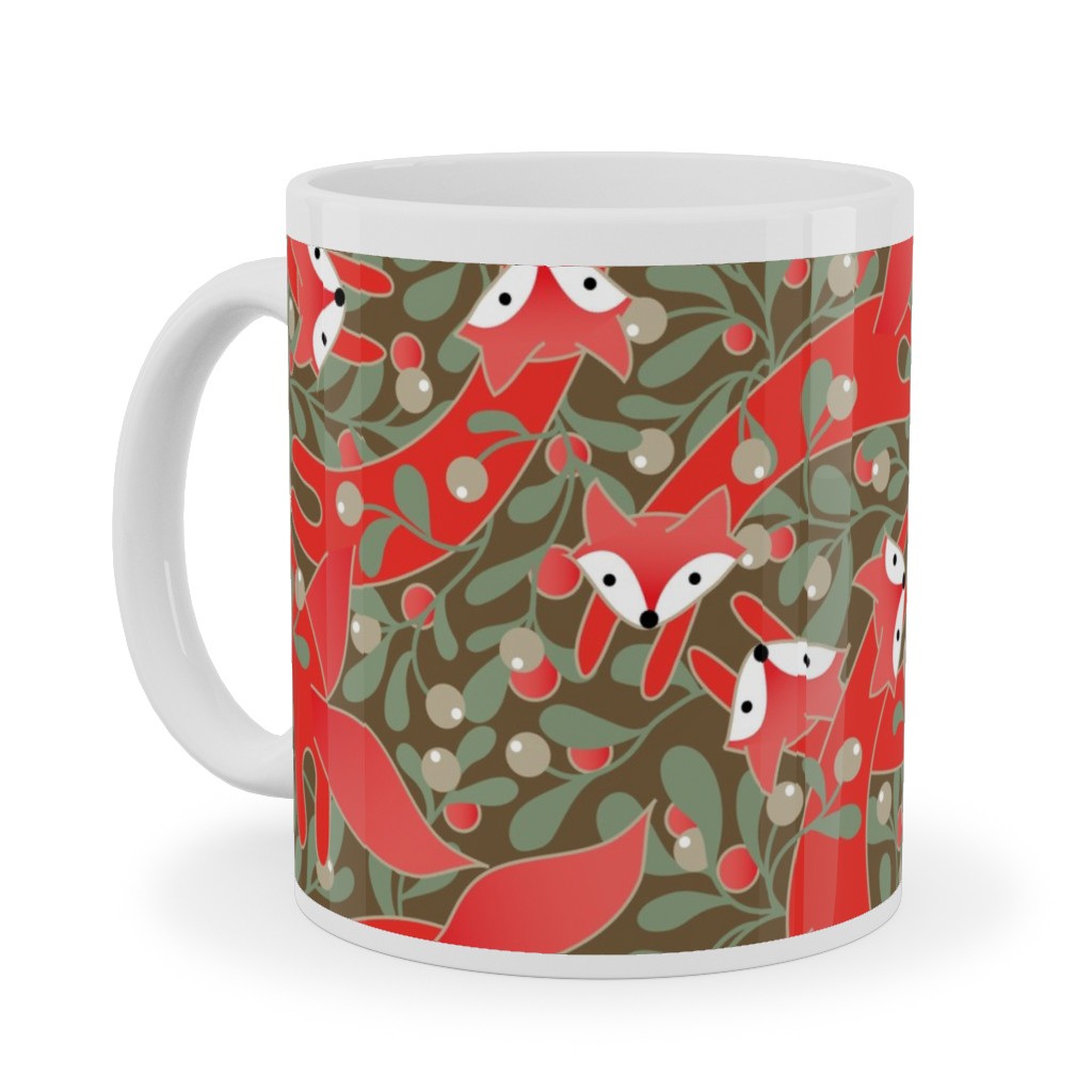 Red Fox Mistletoe Ceramic Mug, White,  , 11oz, Red