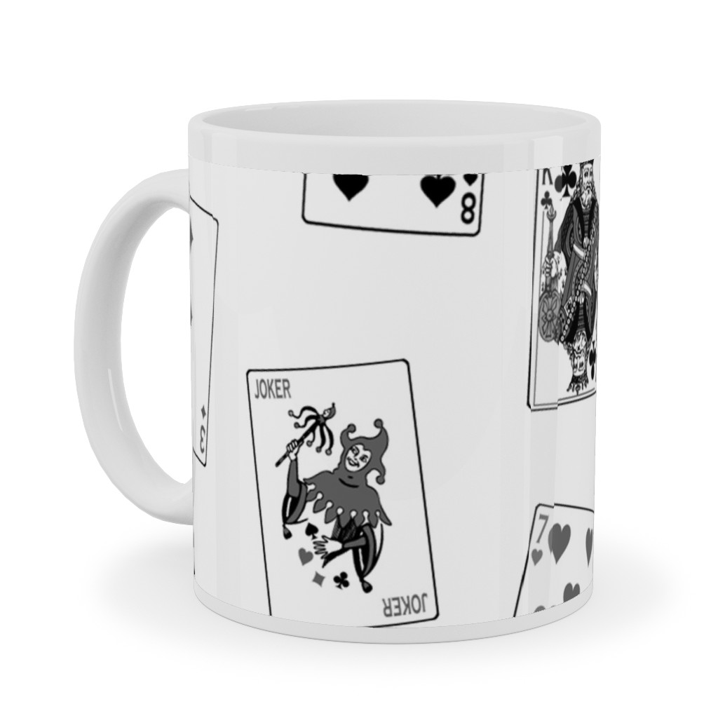 Scattered Playing Cards Ceramic Mug, White, , 11oz, White, Quarry