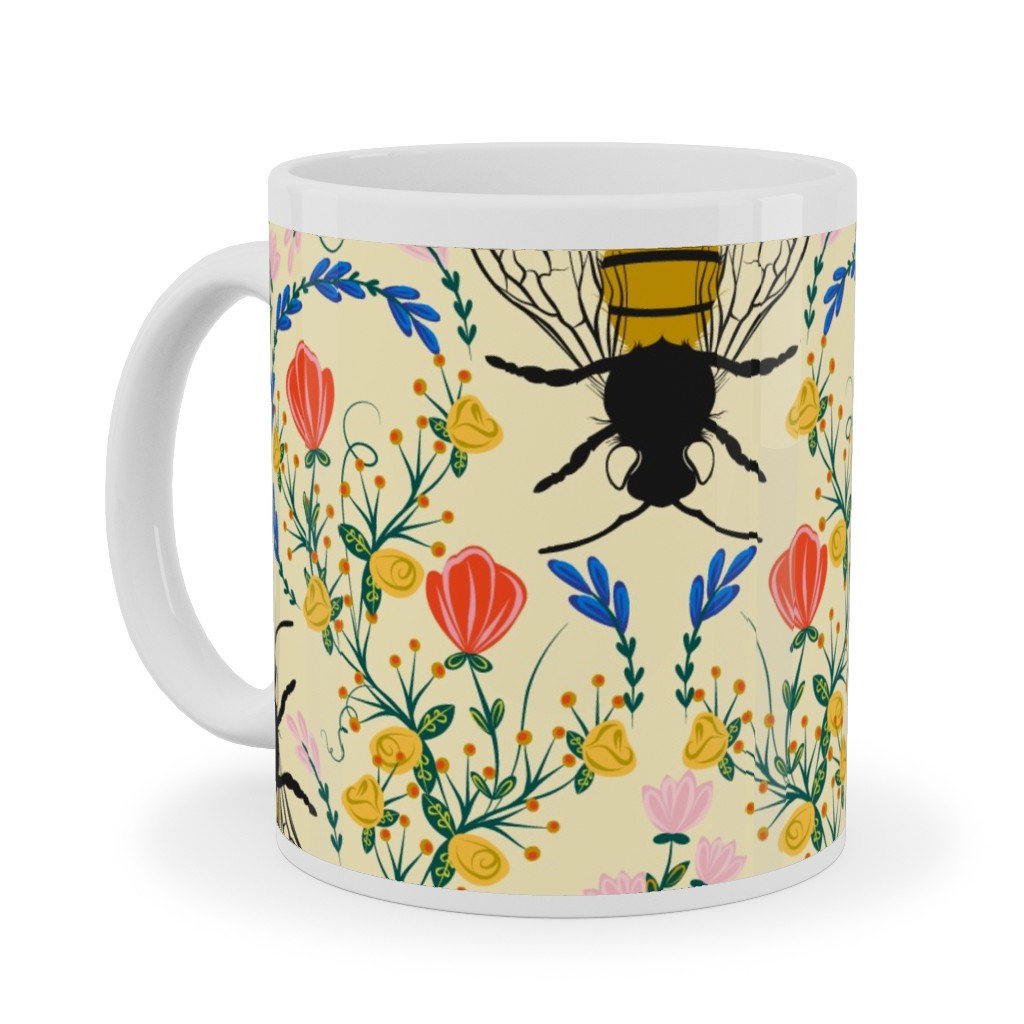 Bee Garden - Multi on Cream Ceramic Mug, White,  , 11oz, Yellow