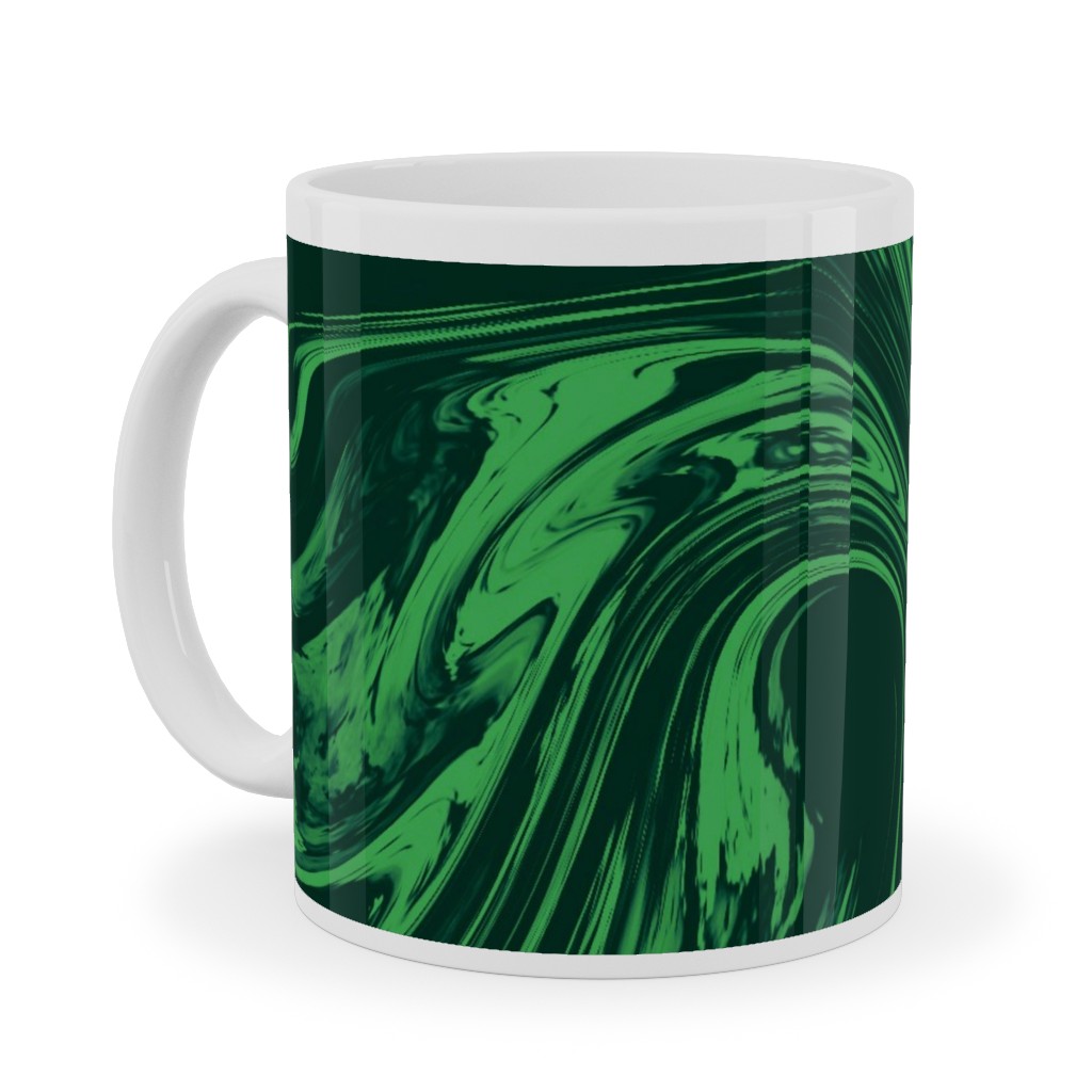 Marbled Paper - Deep Emerald Ceramic Mug, White, , 11oz, Green, Classic Green