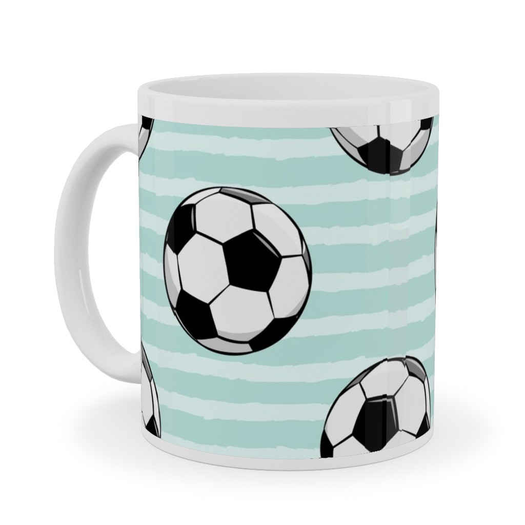 Soccer Balls Ceramic Mug, White,  , 11oz, Green