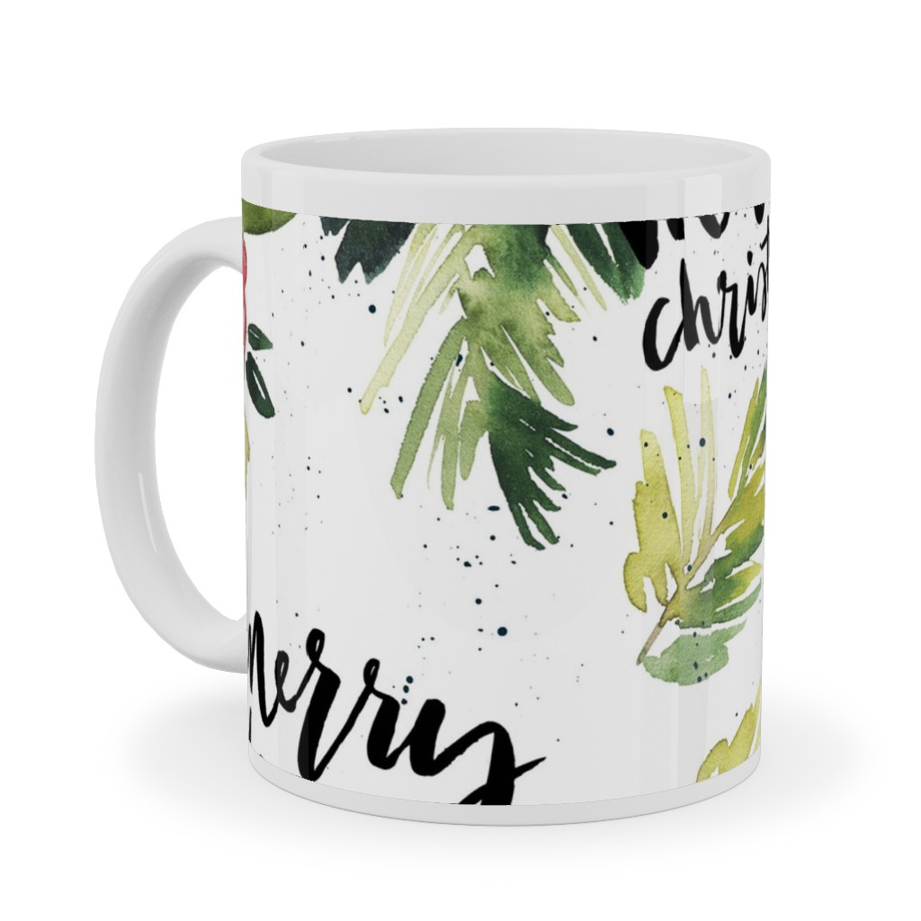 Merry Christmas Red Berry Holly Ceramic Mug, White, , 11oz, White, White