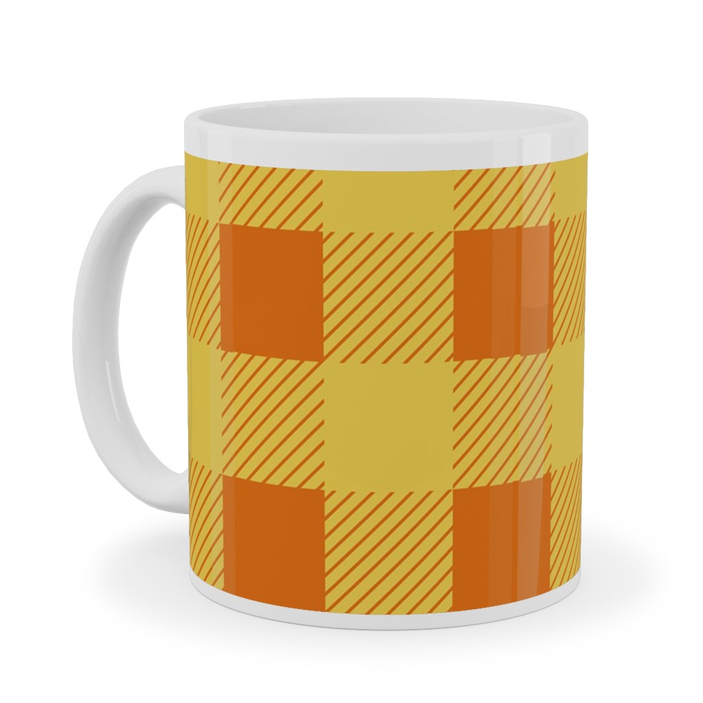 Buffalo Checked Plaid Ceramic Mug, White, , 11oz, Yellow, Marigold