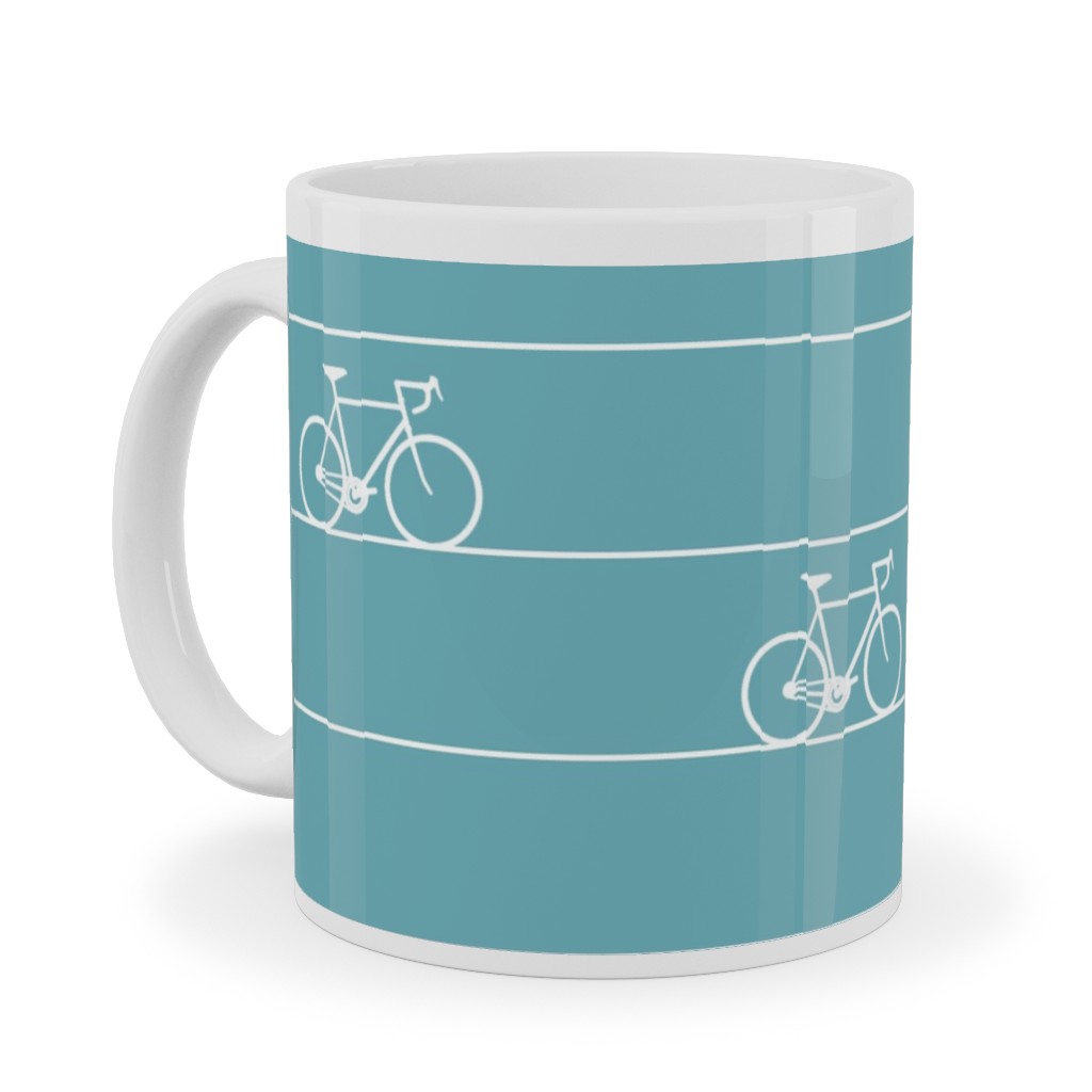Biking Ceramic Mug, White,  , 11oz, Blue