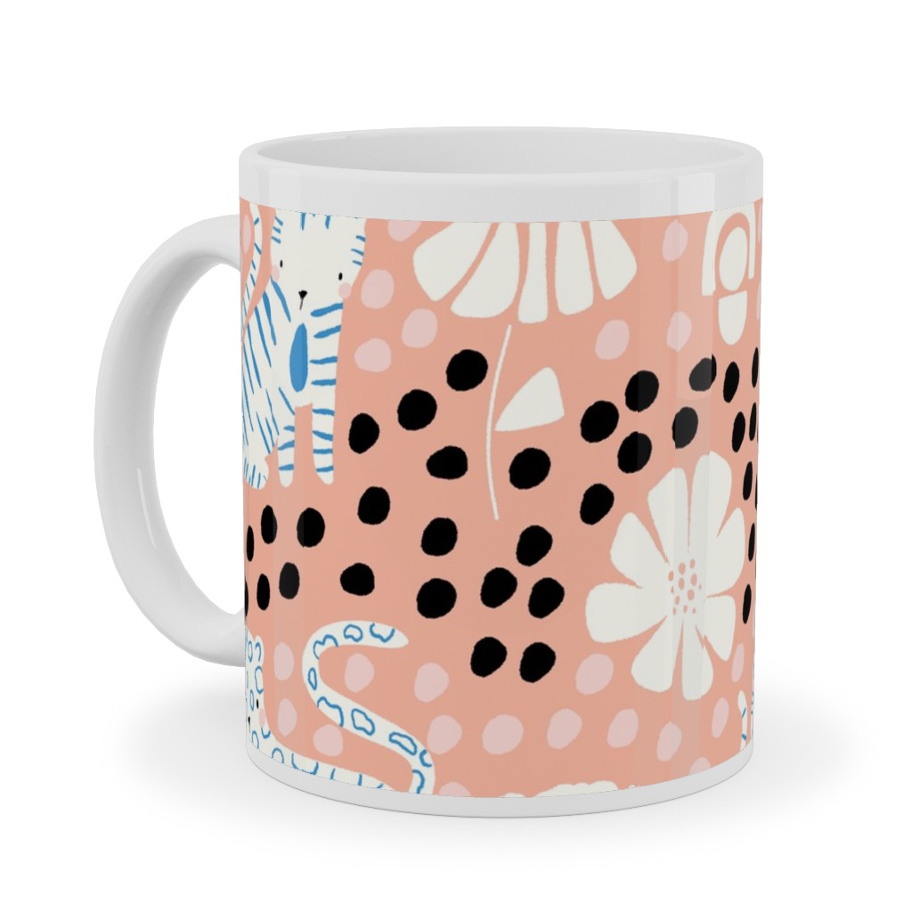 Jungle Cats - Pink Ceramic Mug, White, , 11oz, Pink, Bright Pink