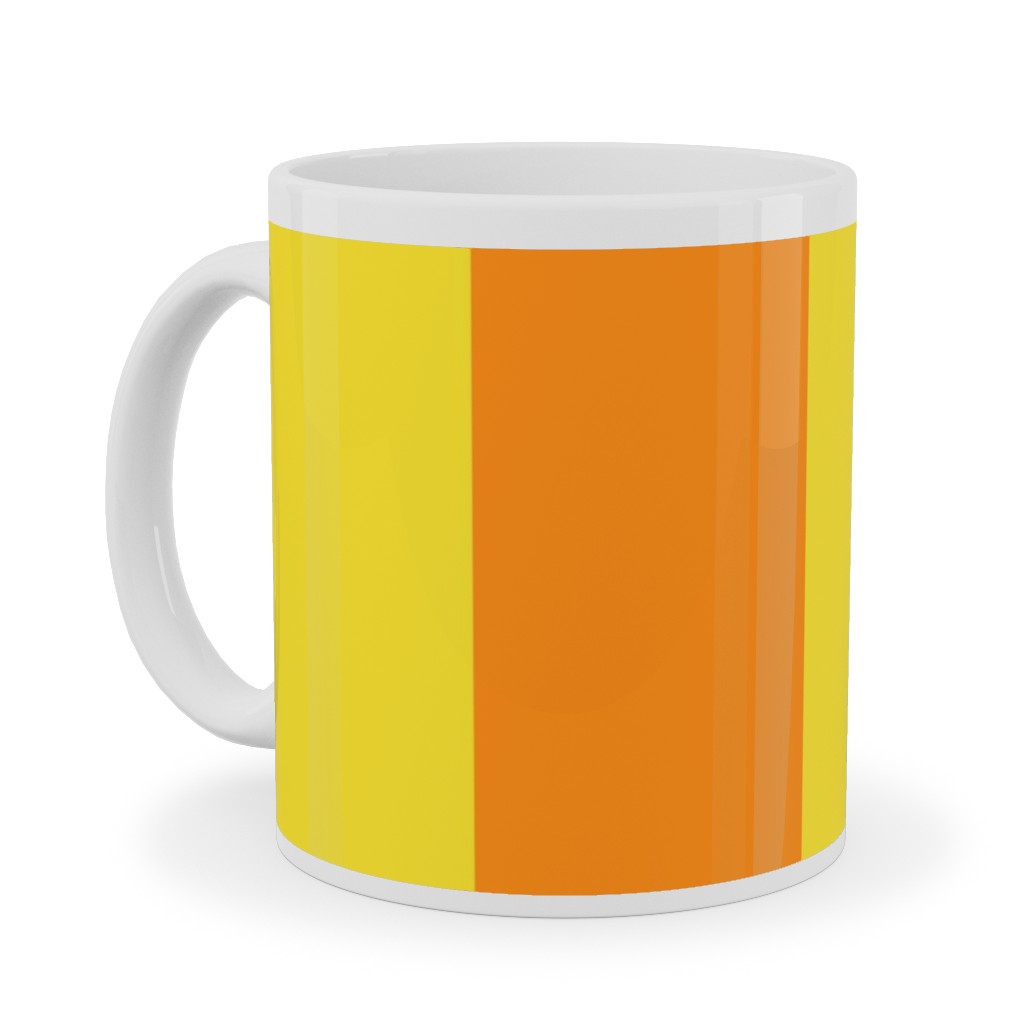 Vertical Stripes Ceramic Mug, White,  , 11oz, Orange