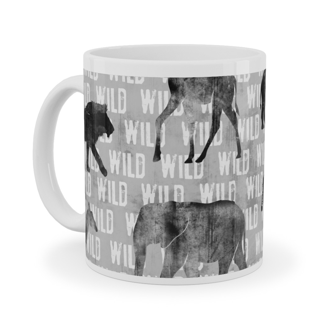Wild Safari Animals - Grey Ceramic Mug, White, , 11oz, Gray, Gray
