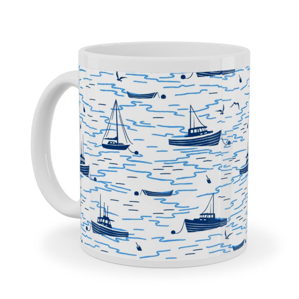 Harbor Boats - White Ceramic Mug, White, , 11oz, Blue, True Blue