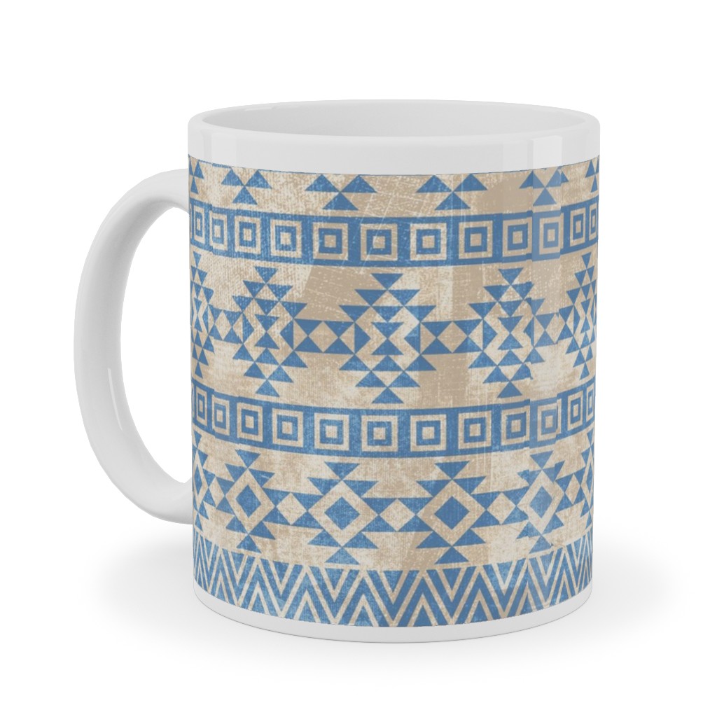 Modern Desert - Geometric Ceramic Mug, White, , 11oz, Blue, True Blue