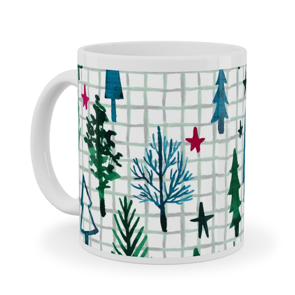 Noel Collection - Winterscape Ceramic Mug, White, , 11oz, Green, Classic Green