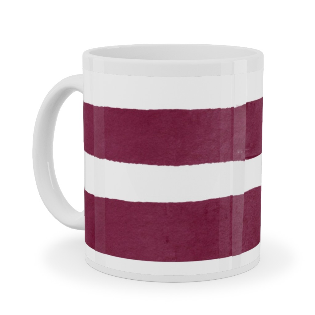 Stripe - Maroon Ceramic Mug, White,  , 11oz, Red