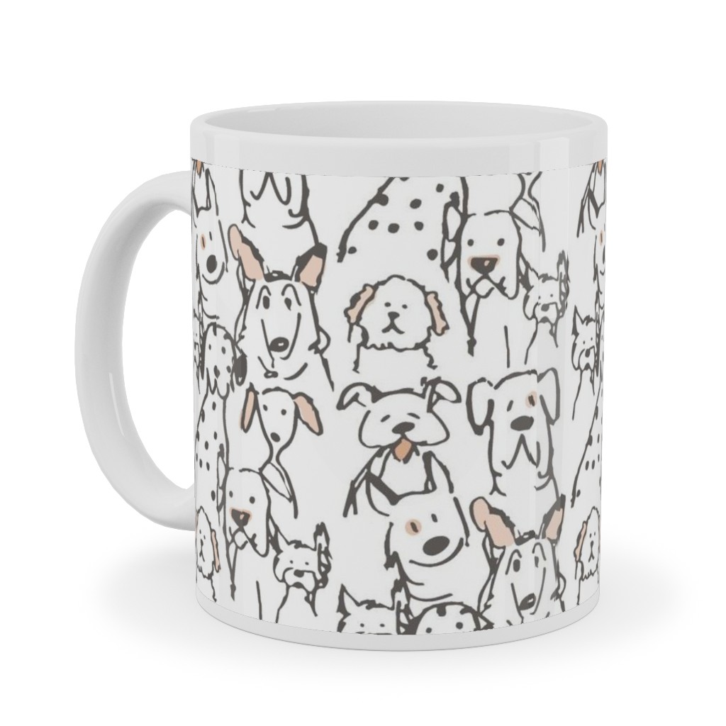 Peach Pop Doodle Dogs - Black and White Ceramic Mug, White, , 11oz, White, White