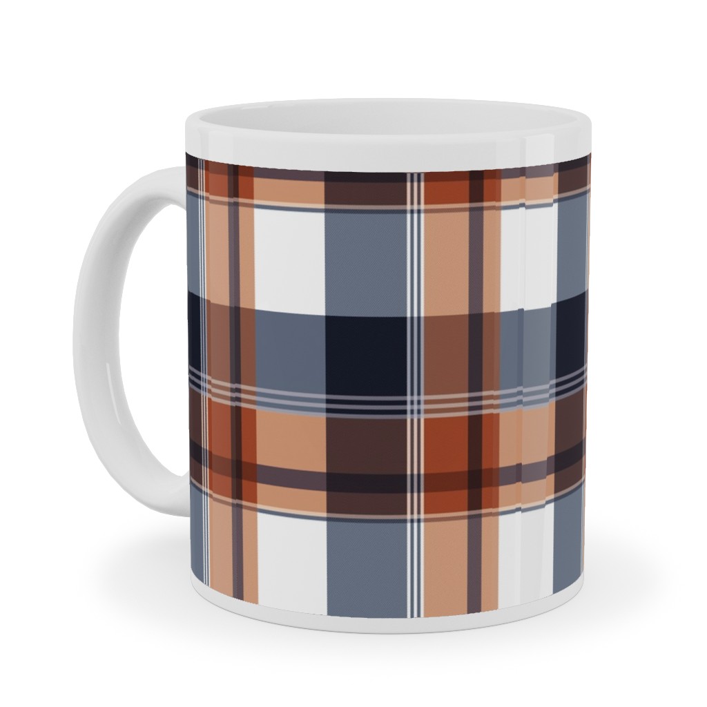 Navy & Orange Plaid Ceramic Mug, White,  , 11oz, Multicolor