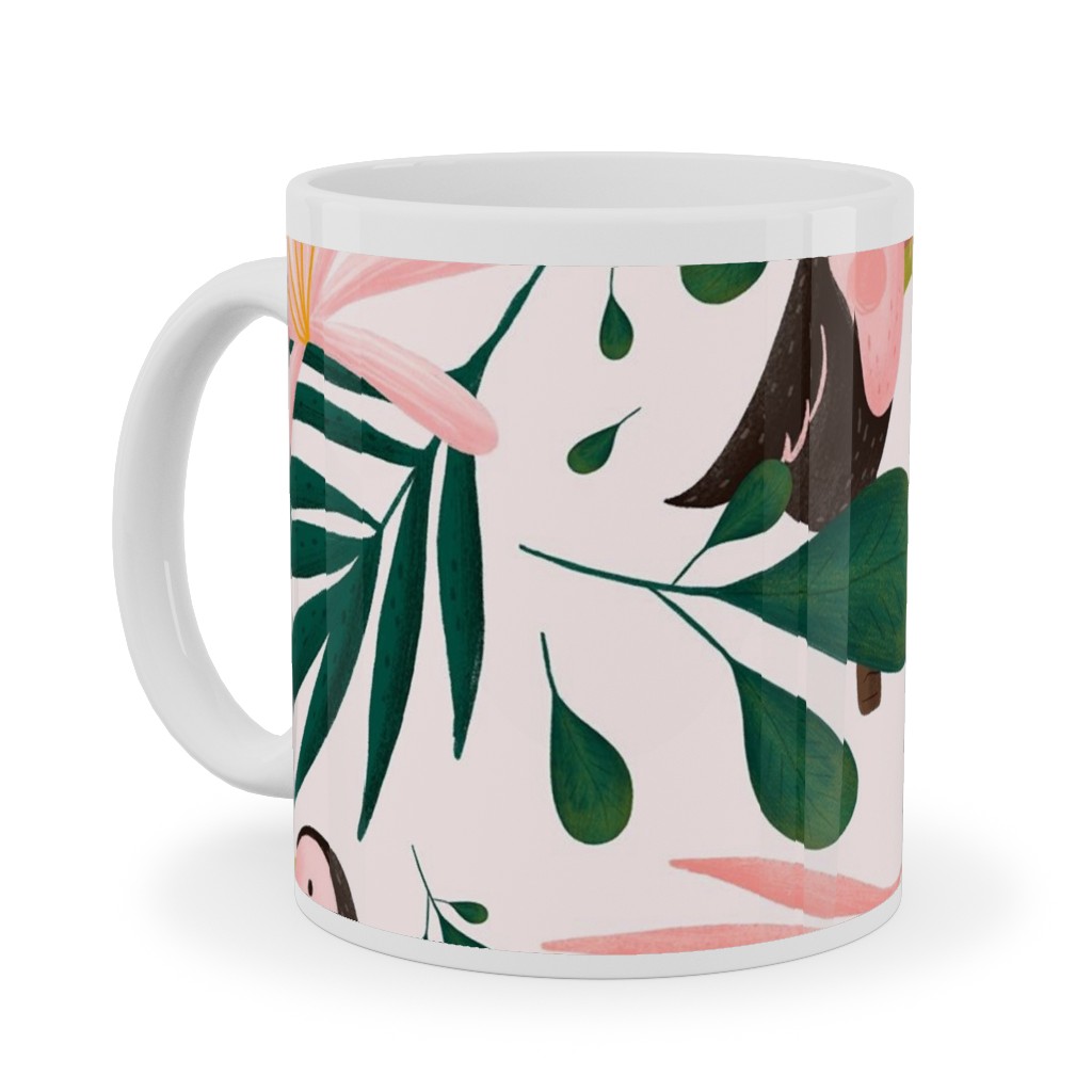 Jungle Pattern - Pink Ceramic Mug, White, , 11oz, Pink, Bright Pink
