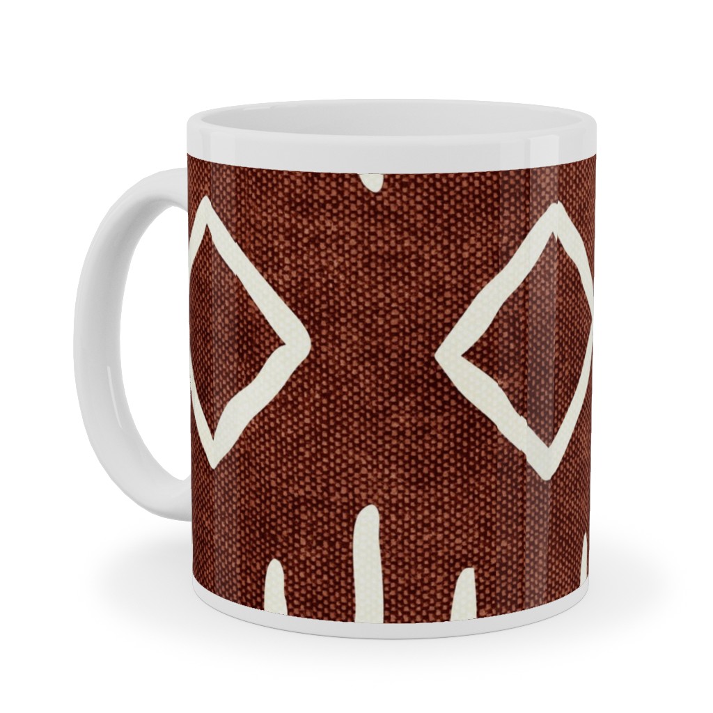 Diamond Mud Cloth Ceramic Mug, White,  , 11oz, Brown