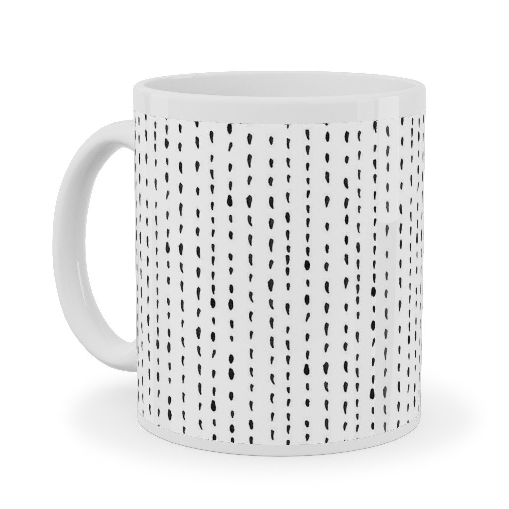 Woodland - Little Dots of Stripes - Black and White Ceramic Mug, White, , 11oz, White, White