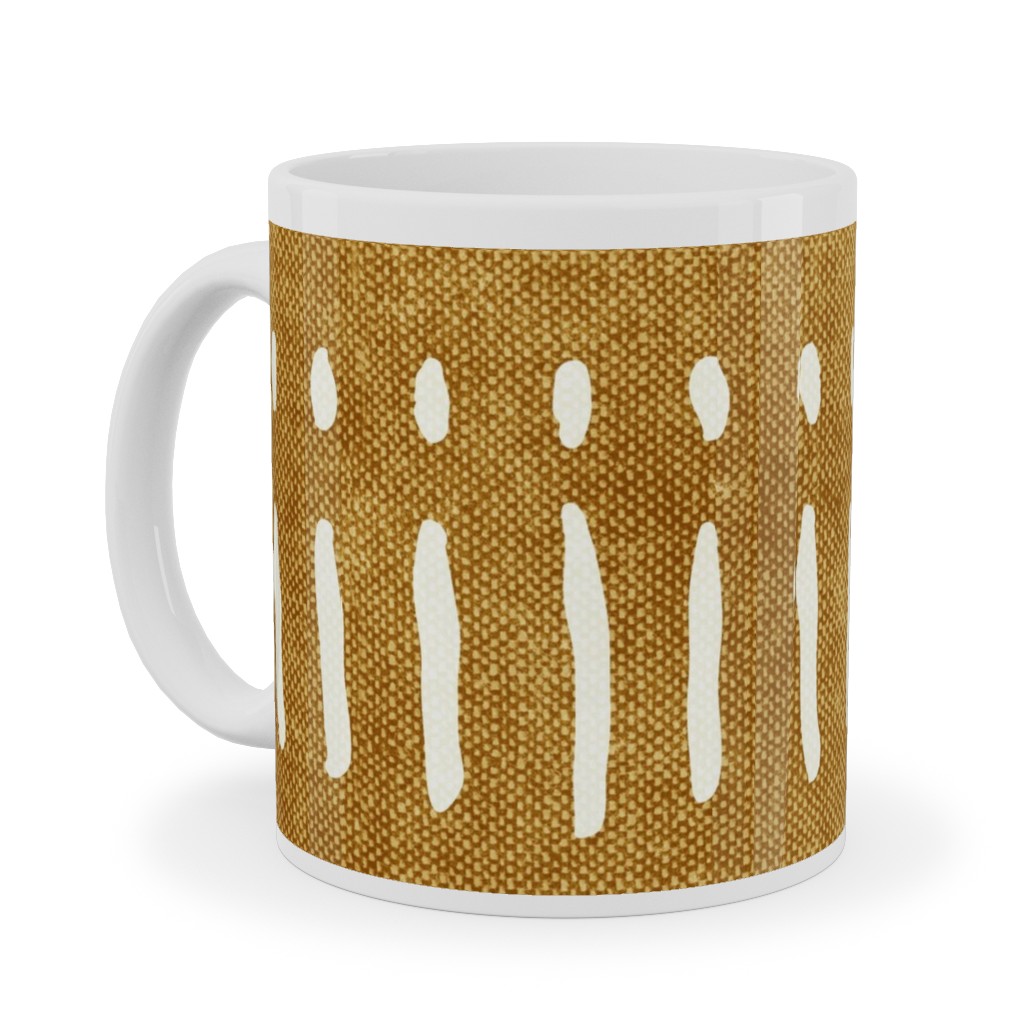 Dash Dot Stripes Ceramic Mug, White, , 11oz, Yellow, Golden