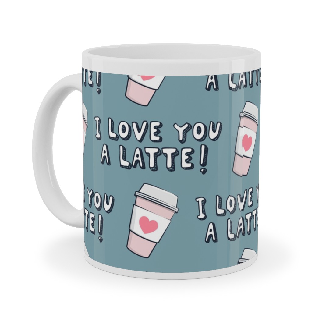 I Love You Latte! - Heart Coffee Cup - Blue Ceramic Mug, White,  , 11oz, Blue