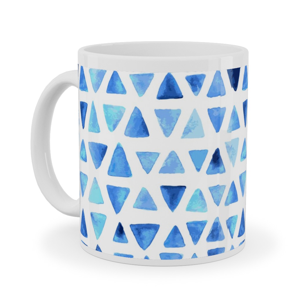 Watercolor Triangles - Blue Ceramic Mug, White, , 11oz, Blue, True Blue