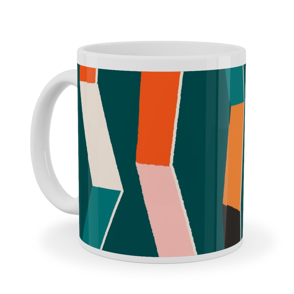 Funky - Multi on Green Ceramic Mug, White, , 11oz, Multicolor