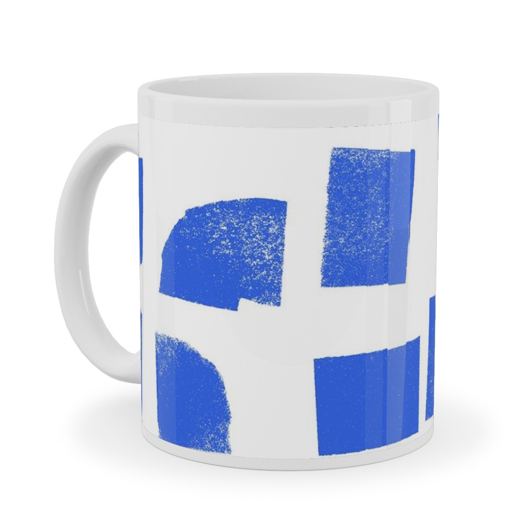 Blue Check Ceramic Mug, White,  , 11oz, Blue