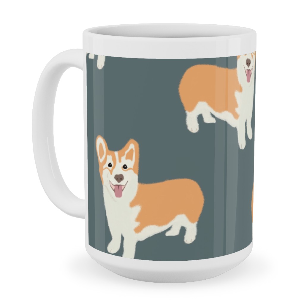 Corgi Ceramic Mug, White, , 15oz, Green, Lake