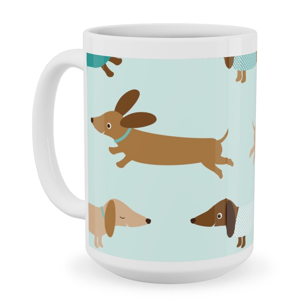 Daschunds Ceramic Mug, White,  , 15oz, Blue