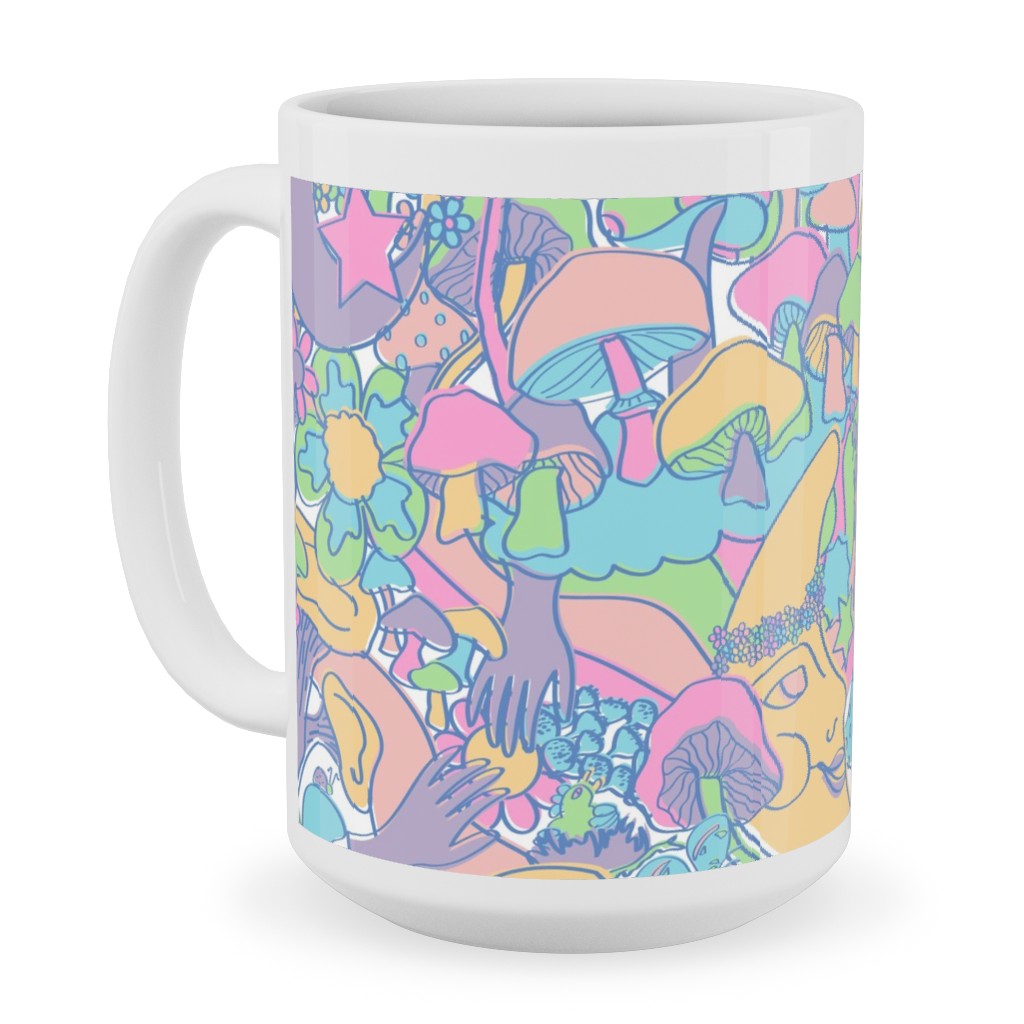 Magical Mushroom World - Pastel Ceramic Mug, White, , 15oz, Multicolor