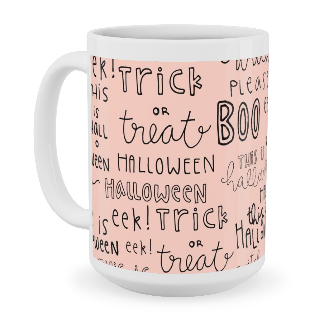 Halloween Words - Black Ceramic Mug, White, , 15oz, Pink, Bright Pink