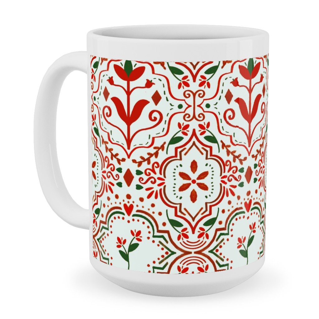 Moroccan Christmas Ceramic Mug, White, , 15oz, Red, Red