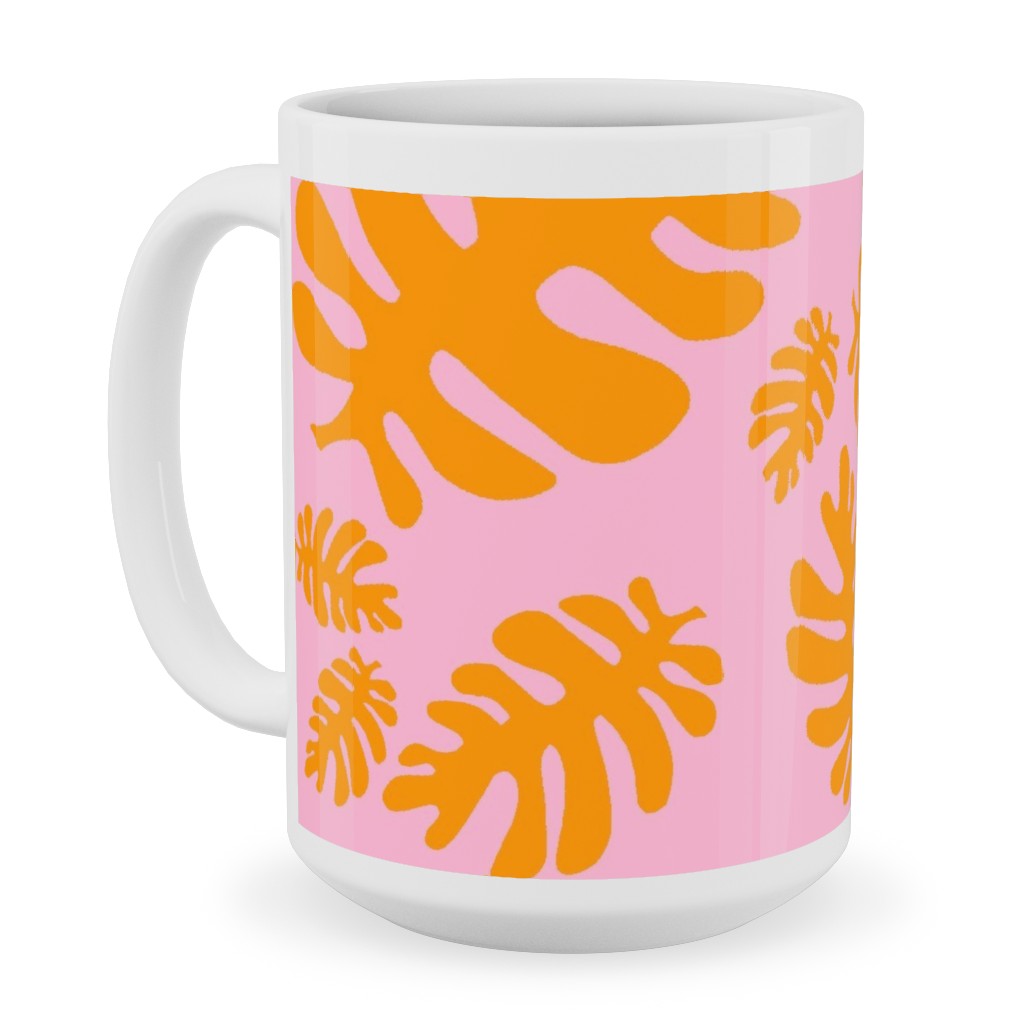Funky Tropical Leaf - Orange and Blush Ceramic Mug, White,  , 15oz, Pink
