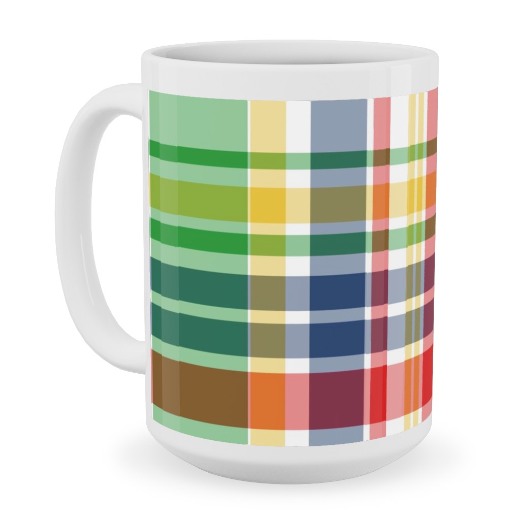 Plaid - Multi Bright Ceramic Mug, White, , 15oz, Multicolor