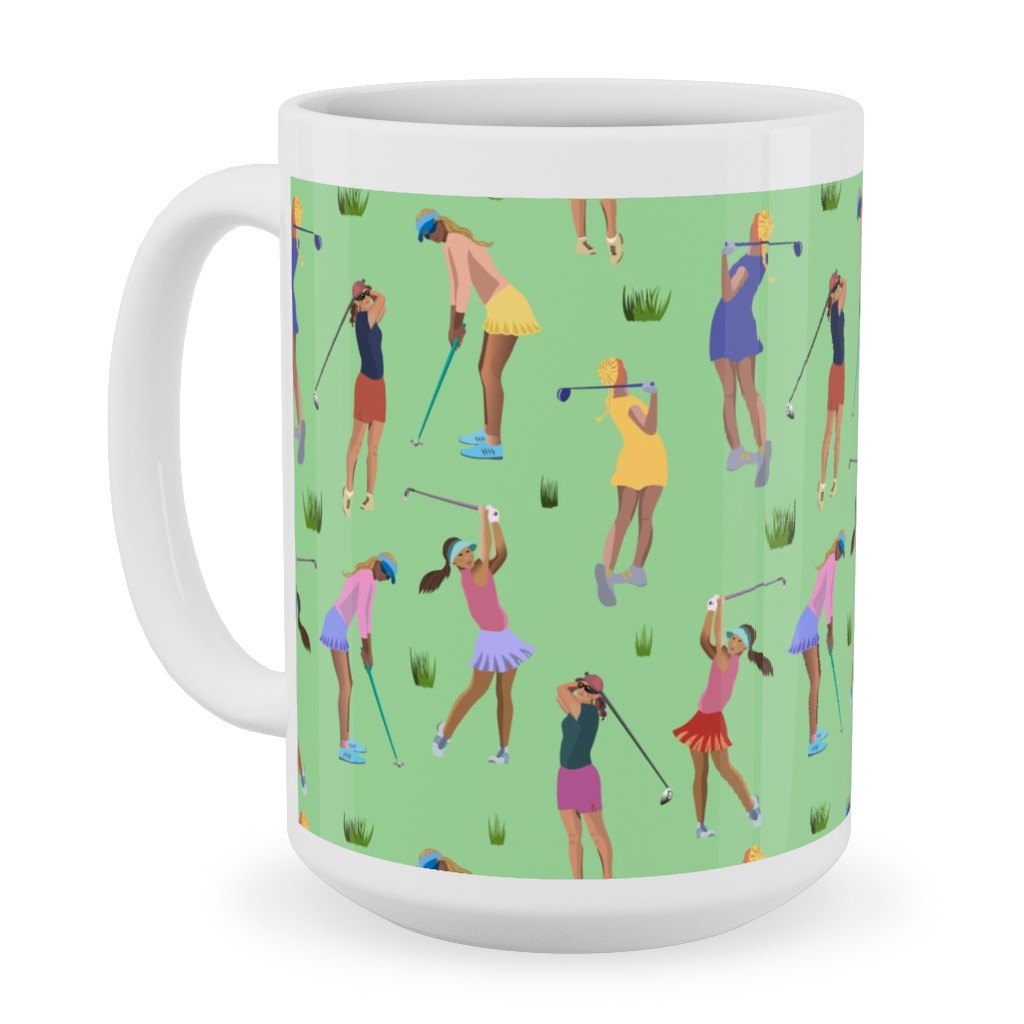 Golf Girls Ceramic Mug, White, , 15oz, Green, Sea Glass