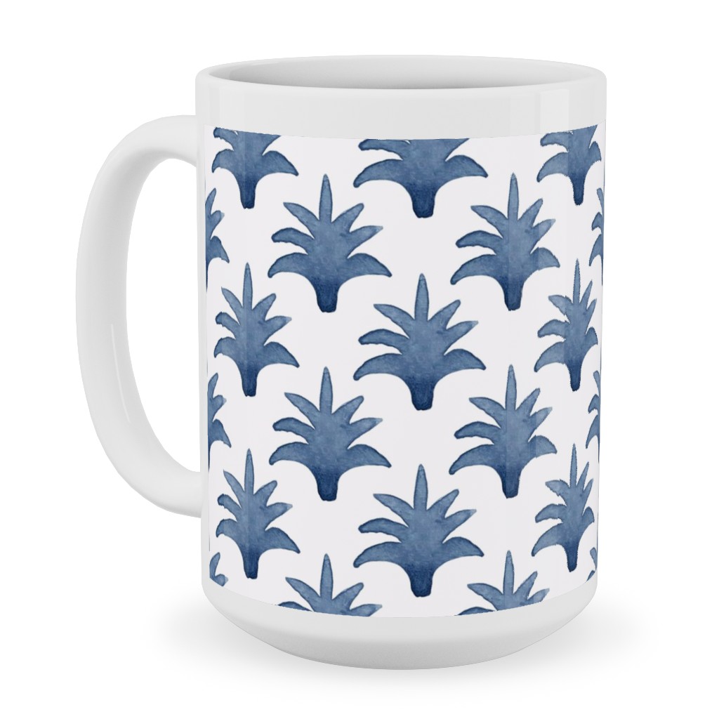 Pinecone - Indigo on Cream Ceramic Mug, White, , 15oz, Blue, True Blue
