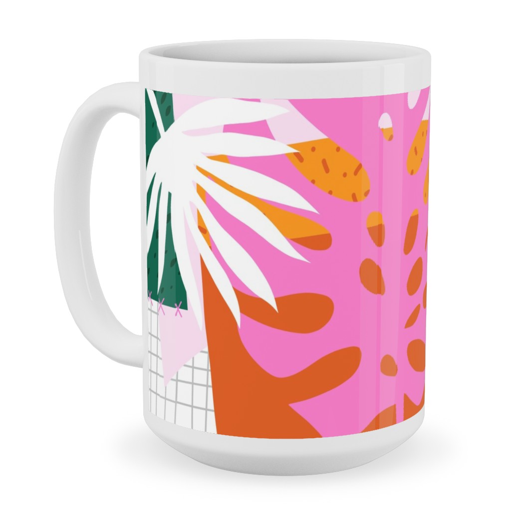 Palm Leaves Patchwork Summer Collage - Multi Ceramic Mug, White, , 15oz, Multicolor