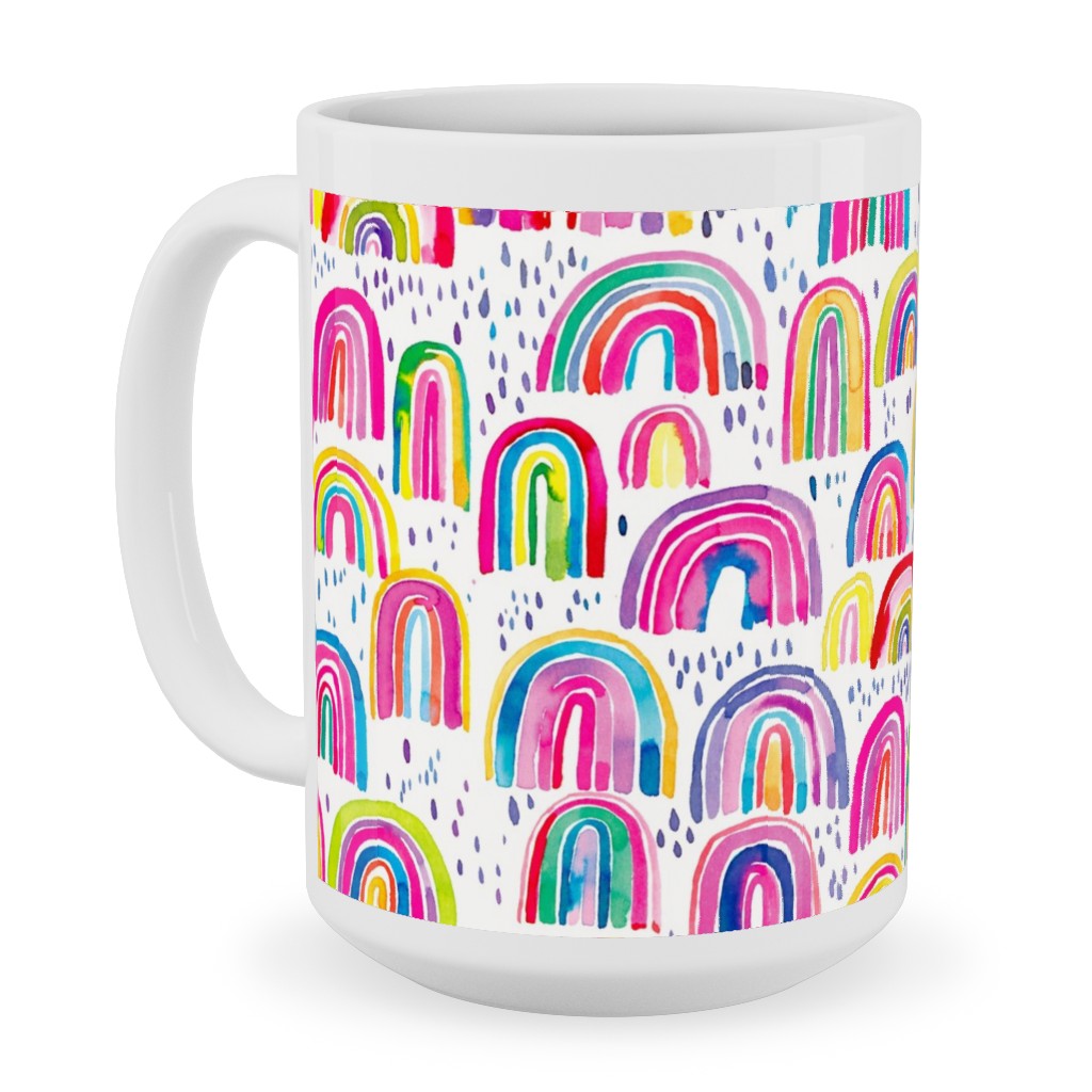 Rainbows Watercolor - Multi Ceramic Mug, White, , 15oz, Multicolor