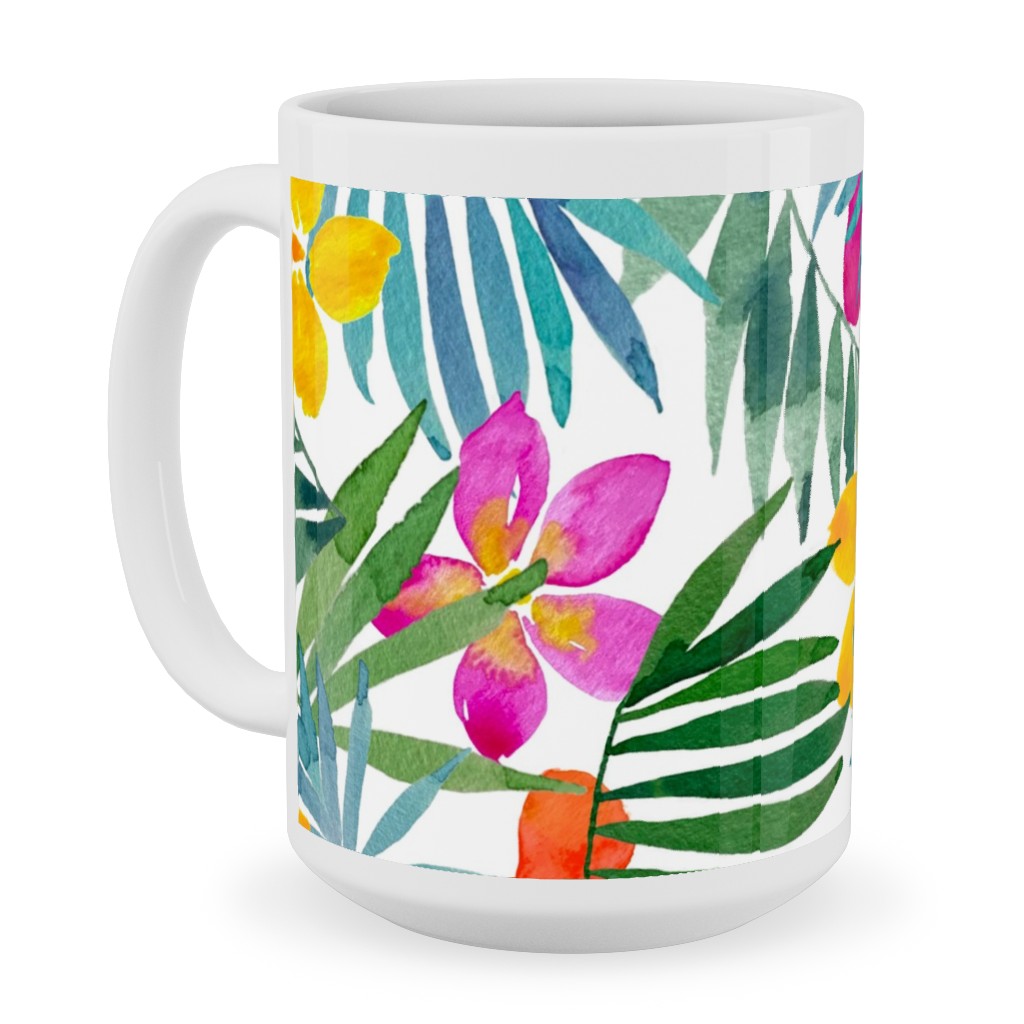 Watercolor Tropical Vibes - Multi Ceramic Mug, White,  , 15oz, Multicolor