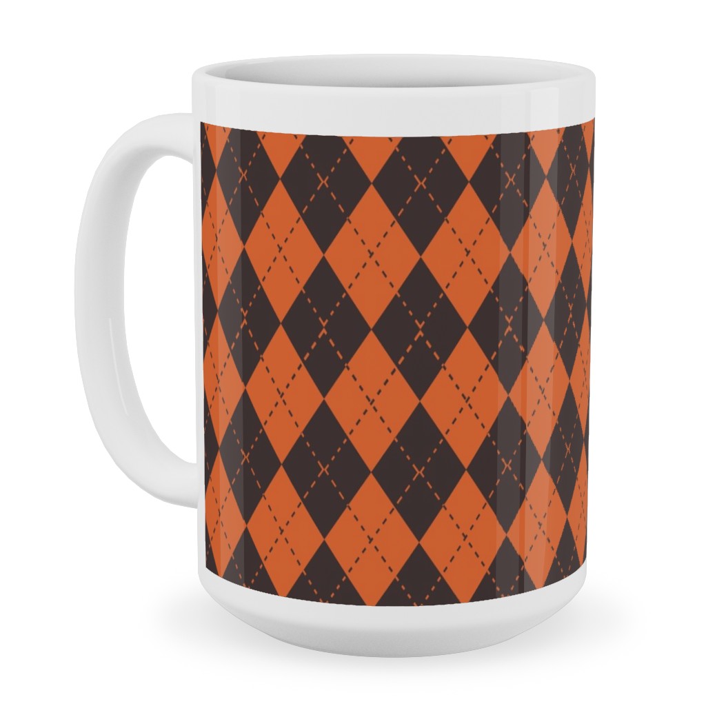 Halloween Argyle - Orange and Black Ceramic Mug, White,  , 15oz, Orange